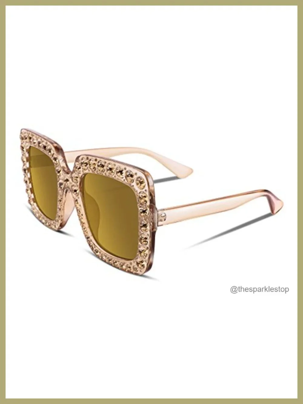 Oversized Square Sunglasses with Crystal Decorated Frame, Polarized UV